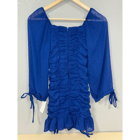 Rare Editions Royal Blue Swiss Dot Ruched Square Neck Dress Girls Size 10 - Picture 4 of 4